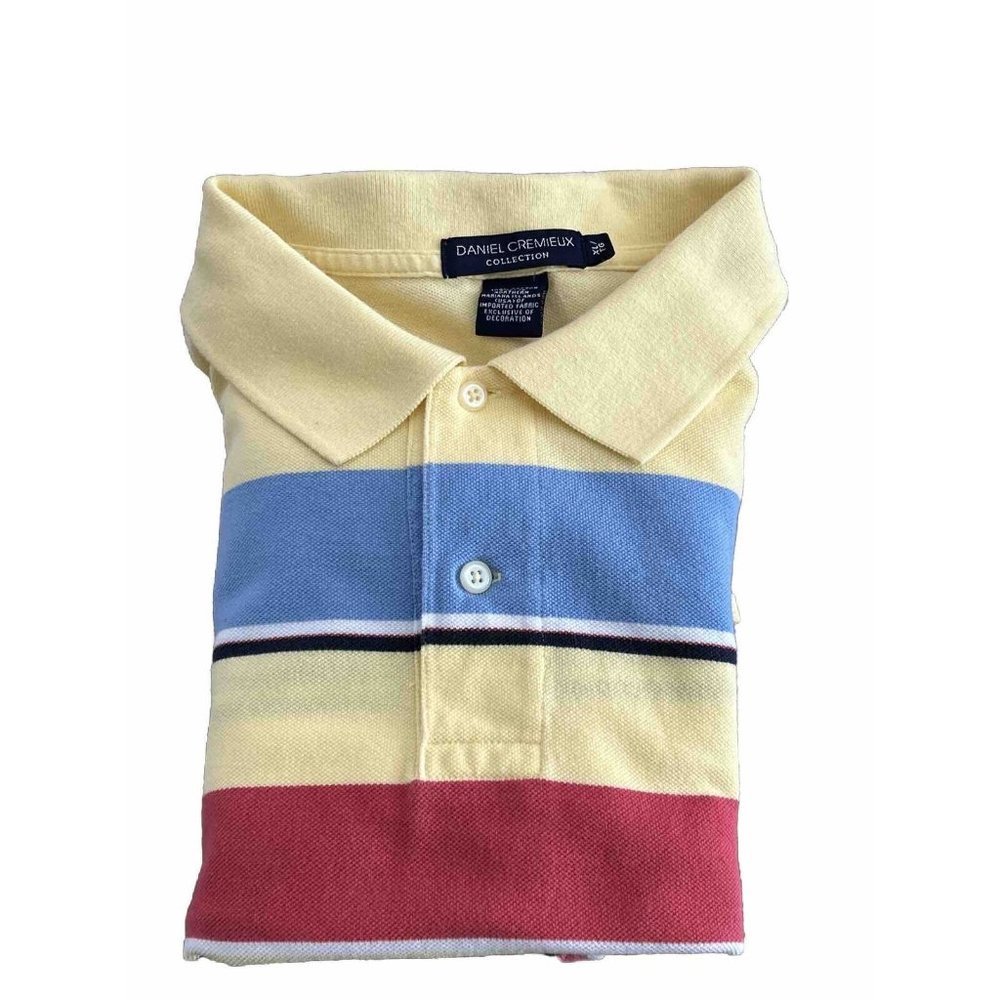 Daniel Cremieux Men's Short Sleeve Shirt Size XL Yellow Multi Striped Cotton